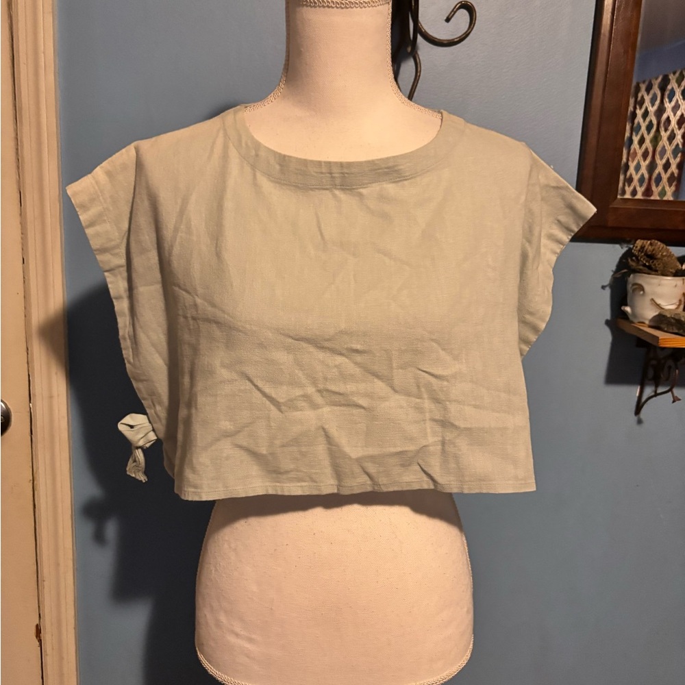 Elan, Unique, Cropped,Flax Linen, Top